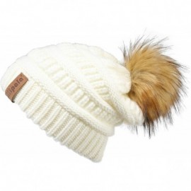 Skullies & Beanies Womens Winter Knit Beanie Hat Slouchy Warm Pom Pom Hat Faux Fur Caps for Women Ladies Girls - CJ18YQUYDI8 ...
