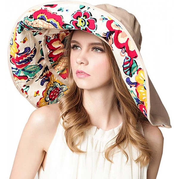 Sun Hats Women Men Cotton Sunhat UPF 50+ UV Protection Sun Hat Removable Neck Face Flap Cap - Beige-floral - C3182RYEZ39 $25.13