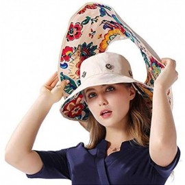 Sun Hats Women Men Cotton Sunhat UPF 50+ UV Protection Sun Hat Removable Neck Face Flap Cap - Beige-floral - C3182RYEZ39 $25.13