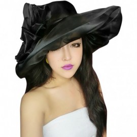 Sun Hats Women's Kentucky Derby Church Dress Organza Wide Brim Sun Hat - Black - C612FINAYH3 $18.40