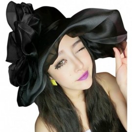 Sun Hats Women's Kentucky Derby Church Dress Organza Wide Brim Sun Hat - Black - C612FINAYH3 $18.40