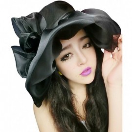 Sun Hats Women's Kentucky Derby Church Dress Organza Wide Brim Sun Hat - Black - C612FINAYH3 $18.40