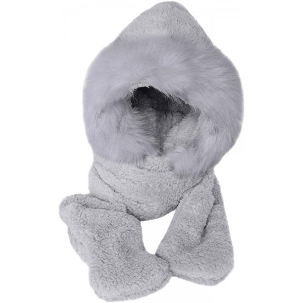 Skullies & Beanies Cute Ears Women Hats- Winter Warm Faux Fur Caps Fluffy Hood Hat Snood Pocket Hats Gloves (Gray) - C918L96S...