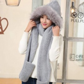 Skullies & Beanies Cute Ears Women Hats- Winter Warm Faux Fur Caps Fluffy Hood Hat Snood Pocket Hats Gloves (Gray) - C918L96S...