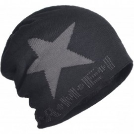 Skullies & Beanies Star Knit Winter Slouch Beanie Hat Warm Villus Lined Skull Ski Cap - Black - C311RSA89TP $15.82