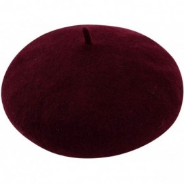 Berets Wool Beret Hat-Solid Color French Style Winter Warm Cap for Women and Girls- Lady Casual Use - Burgundy - CW1930MMWSI ...