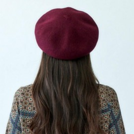 Berets Wool Beret Hat-Solid Color French Style Winter Warm Cap for Women and Girls- Lady Casual Use - Burgundy - CW1930MMWSI ...