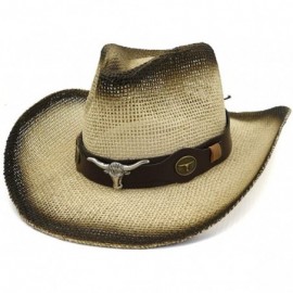 Cowboy Hats Hats Foldable Western Cowboy Leather - Beige - CD18WDGNHD6 $20.97