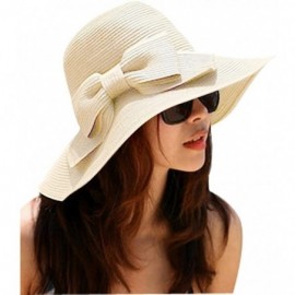 Sun Hats Women's Foldable Bowknot Floppy Straw Sun Hat Wide Brim Beach Sun Visor Hat Cap - Beige - C512G9HQZS5 $12.21