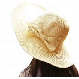 Sun Hats Women's Foldable Bowknot Floppy Straw Sun Hat Wide Brim Beach Sun Visor Hat Cap - Beige - C512G9HQZS5 $12.21