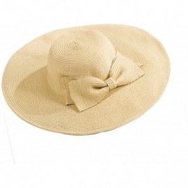 Sun Hats Women's Foldable Bowknot Floppy Straw Sun Hat Wide Brim Beach Sun Visor Hat Cap - Beige - C512G9HQZS5 $12.21