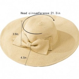 Sun Hats Women's Foldable Bowknot Floppy Straw Sun Hat Wide Brim Beach Sun Visor Hat Cap - Beige - C512G9HQZS5 $12.21