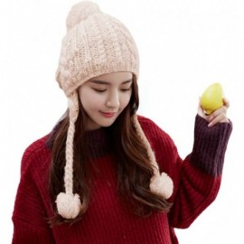 Skullies & Beanies Women Cable Knit Peruvian Beanie Wool Winter Hat Cap with Earflap Pom New - 16203_beige - CN12N27QBJI $30.04