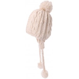 Skullies & Beanies Women Cable Knit Peruvian Beanie Wool Winter Hat Cap with Earflap Pom New - 16203_beige - CN12N27QBJI $19.76