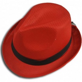 Sun Hats Fedora Hat Fashion Unisex Trilby Cap Summer Beach Sun Straw Panama - Red - CD11KYTFOKP $11.52