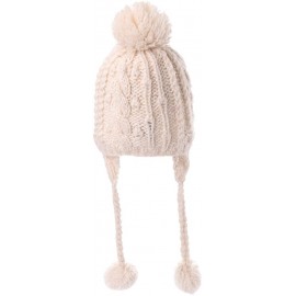 Skullies & Beanies Women Cable Knit Peruvian Beanie Wool Winter Hat Cap with Earflap Pom New - 16203_beige - CN12N27QBJI $19.76