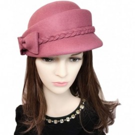 Berets Womens Bowknot 100% Wool Fall Winter Derby Hat Doom Cloche Hat - Pale Plum - CP187C0RKQY $16.10