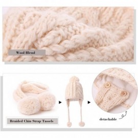 Skullies & Beanies Women Cable Knit Peruvian Beanie Wool Winter Hat Cap with Earflap Pom New - 16203_beige - CN12N27QBJI $19.76