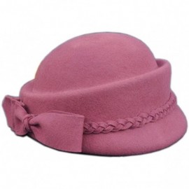 Berets Womens Bowknot 100% Wool Fall Winter Derby Hat Doom Cloche Hat - Pale Plum - CP187C0RKQY $16.10