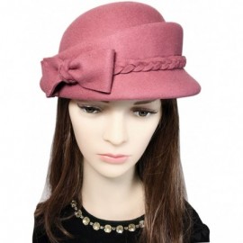 Berets Womens Bowknot 100% Wool Fall Winter Derby Hat Doom Cloche Hat - Pale Plum - CP187C0RKQY $16.10