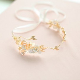 Headbands Bridal Headband Gold Leaf Themed Crystal Pearl Wedding Hair Accessories - CL12BCTF383 $19.66