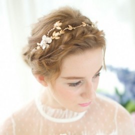 Headbands Bridal Headband Gold Leaf Themed Crystal Pearl Wedding Hair Accessories - CL12BCTF383 $19.66