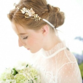 Headbands Bridal Headband Gold Leaf Themed Crystal Pearl Wedding Hair Accessories - CL12BCTF383 $19.66