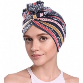 Skullies & Beanies Cotton Turbans for Women Flower Knot Headwrap Pre-Tied Bonnet Boho Pattern Chemo caps for Hair Loss - CW18...