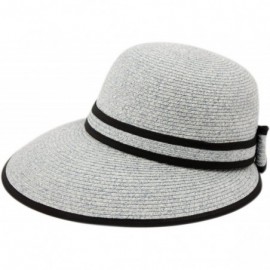 Sun Hats Straw Packable Sun Hat with Black Sash- Wide Front Brim and Smaller Back - Blue - CG182KA2CH8 $26.62