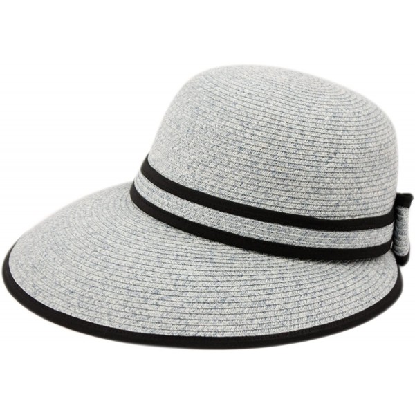 Sun Hats Straw Packable Sun Hat with Black Sash- Wide Front Brim and Smaller Back - Blue - CG182KA2CH8 $15.83