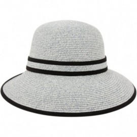 Sun Hats Straw Packable Sun Hat with Black Sash- Wide Front Brim and Smaller Back - Blue - CG182KA2CH8 $15.83