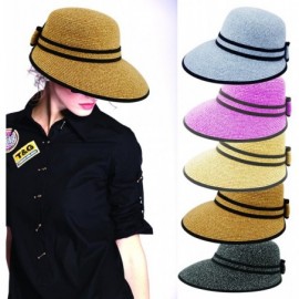 Sun Hats Straw Packable Sun Hat with Black Sash- Wide Front Brim and Smaller Back - Blue - CG182KA2CH8 $15.83