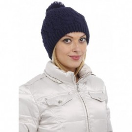 Skullies & Beanies Women Warm Winter Thick Slouchy Knit Hat with Pom Pom - Navy - CK124I3T1KL $8.23