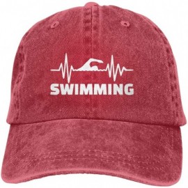 Baseball Caps Unisex Baseball Cap Denim Fabric Hat Heartbeat Swimmer Adjustable Snapback Cricket Cap - Red - CV18S9RAT7U $30.63