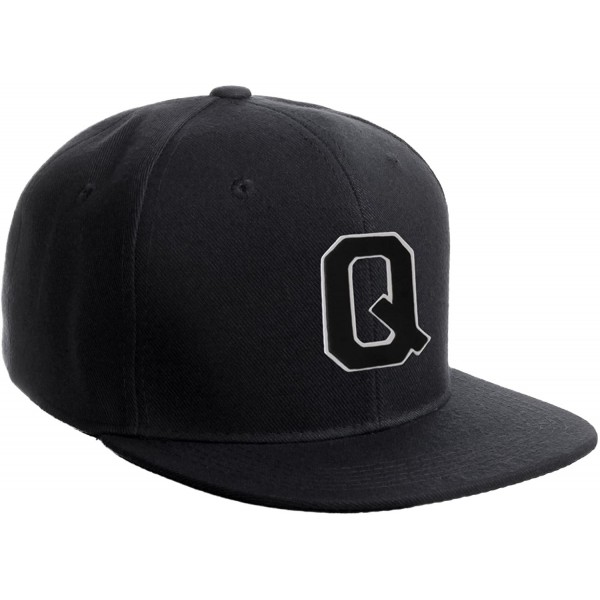 Baseball Caps Classic Snapback Hat Custom A to Z Initial Raised Letters- Black Cap White Black - Initial Q - CR18G4NLUCO $12.54