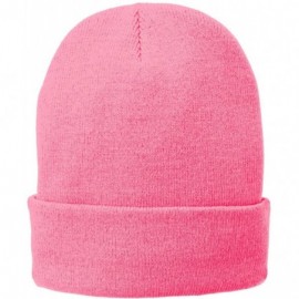 Skullies & Beanies Port & Company Men's Fleece-Lined Knit Cap - Neon Pink Glow - C117YH2255Z $11.47