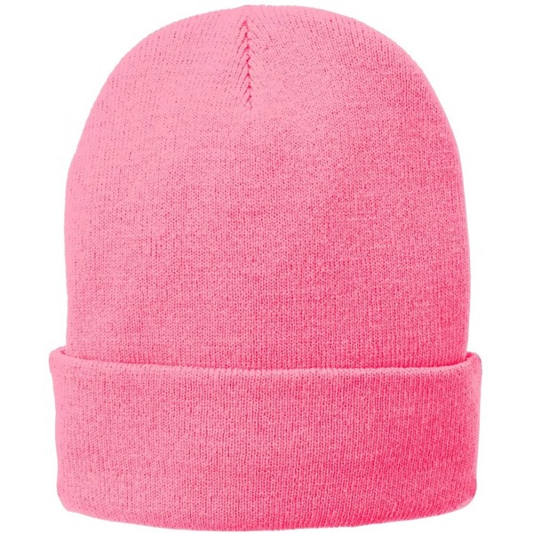 Skullies & Beanies Port & Company Men's Fleece-Lined Knit Cap - Neon Pink Glow - C117YH2255Z $11.47