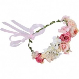 Headbands Adjustable Flower Crown Headband - Women Girl Festival Wedding Party Flower Wreath Headband - Pink-4 - CH18W3AKTNH ...