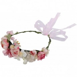 Headbands Adjustable Flower Crown Headband - Women Girl Festival Wedding Party Flower Wreath Headband - Pink-4 - CH18W3AKTNH ...