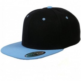 Baseball Caps Blank Adjustable Flat Bill Plain Snapback Hats Caps - Black/Light Blue - C7126059AWX $12.43
