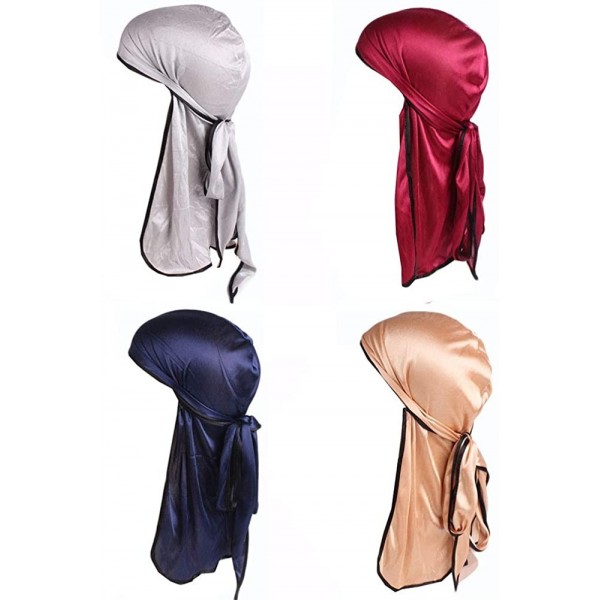 Skullies & Beanies Star Satin Silk Head Wrap Durag Long Tail Beanies Cap Stretchable Velvet Durag Straps Headwraps for Men Wo...