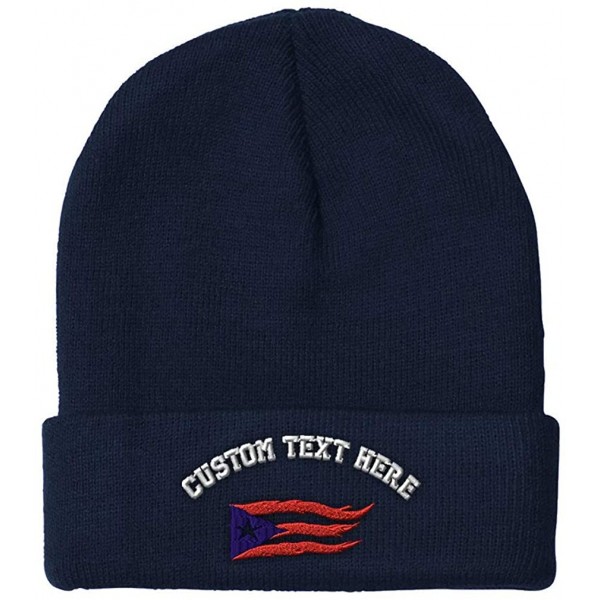 Skullies & Beanies Custom Beanie for Men & Women Puerto Rico Flame Flag on Black Embroidery Acrylic - Navy - C118ZS3ZN5W $16.78