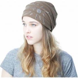 Skullies & Beanies Women's Knit Handmade Fleece Lined Slouchy Baggy Beanie Skully Hat - Khaki - CF126IAQZOL $13.48