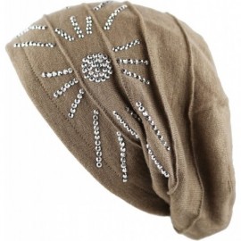 Skullies & Beanies Women's Knit Handmade Fleece Lined Slouchy Baggy Beanie Skully Hat - Khaki - CF126IAQZOL $13.48