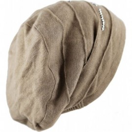 Skullies & Beanies Women's Knit Handmade Fleece Lined Slouchy Baggy Beanie Skully Hat - Khaki - CF126IAQZOL $13.48