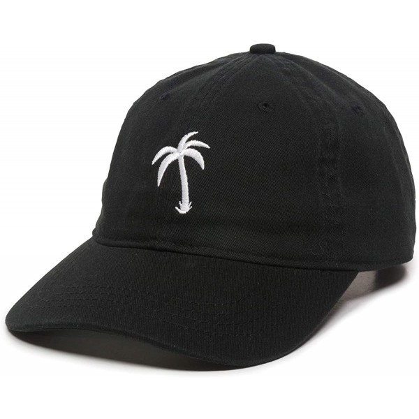 Baseball Caps Palm Tree Embroidered Dad Hat - Adjustable Polo Style Baseball Cap - Relaxed Fit - Black - CB11J81BBUR $17.06