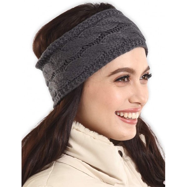 Cold Weather Headbands Cable Knit Multicolored Headband Warmers - Dark Gray - CF18G338D9Y $8.95