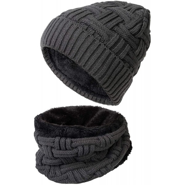 Skullies & Beanies 2-Pieces Winter Hat Scarf Set Warm Knit Thick Beanie Hat Scarves Set Gifts for Men Women - Hat Scarf Set-c...