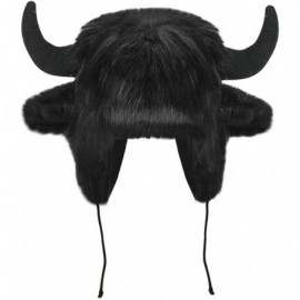 Skullies & Beanies Christmas Elk Horn Hat Faux Fur Winter Earflap Headwear Cap Russian Trapper Hats - Black - CD18KD4262C $18.44