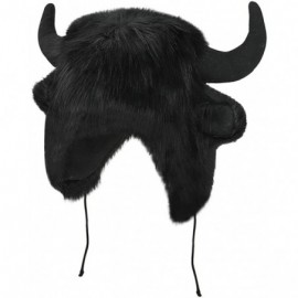 Skullies & Beanies Christmas Elk Horn Hat Faux Fur Winter Earflap Headwear Cap Russian Trapper Hats - Black - CD18KD4262C $18.44